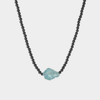 Black Agate Beaded Aquamarine Collarbone Chain
