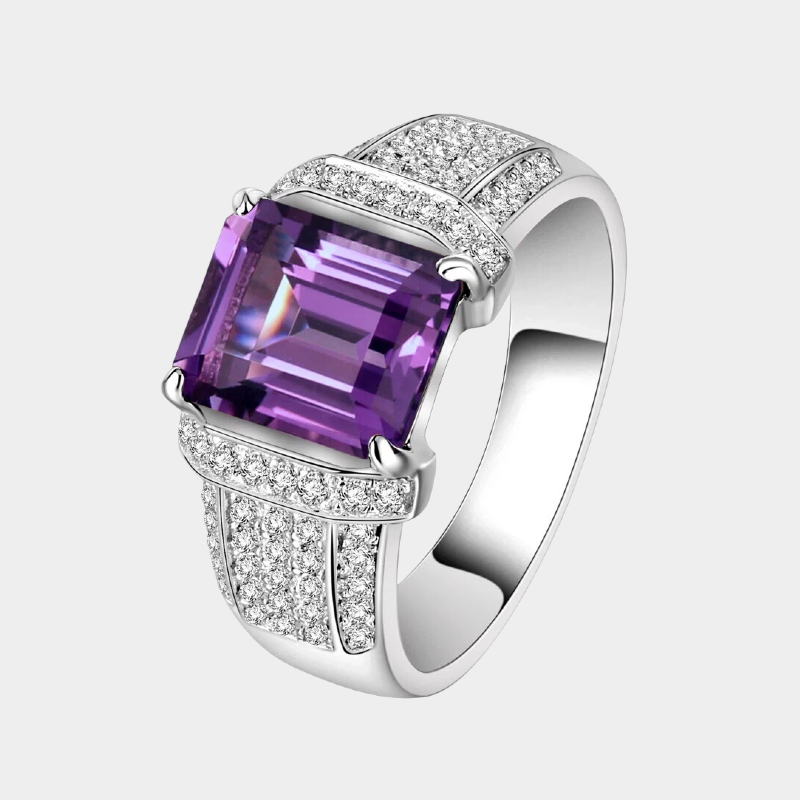 Silver Amethyst Men's Ring 2.8ct 8*10mm