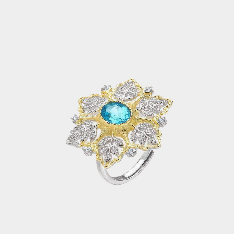 Topaz S925 Silver Snowflake Adjustable Ring