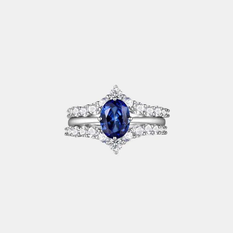 Sapphire S925 Silver Rhodium-Plated Zircon Surround Stackable Ring - OOAKB