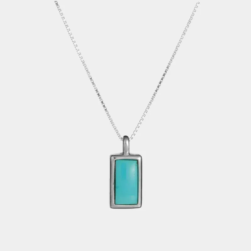 Silver Square Turquoise Pendant Necklace - OOAKB