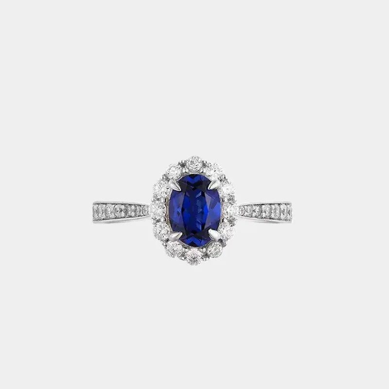 Sapphire S925 Silver Oval Halo Ring - OOAKB