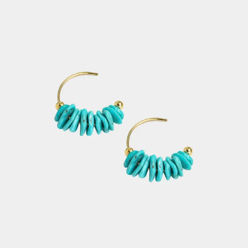 Turquoise Seed Material Geometric Shape Earrings - OOAKB