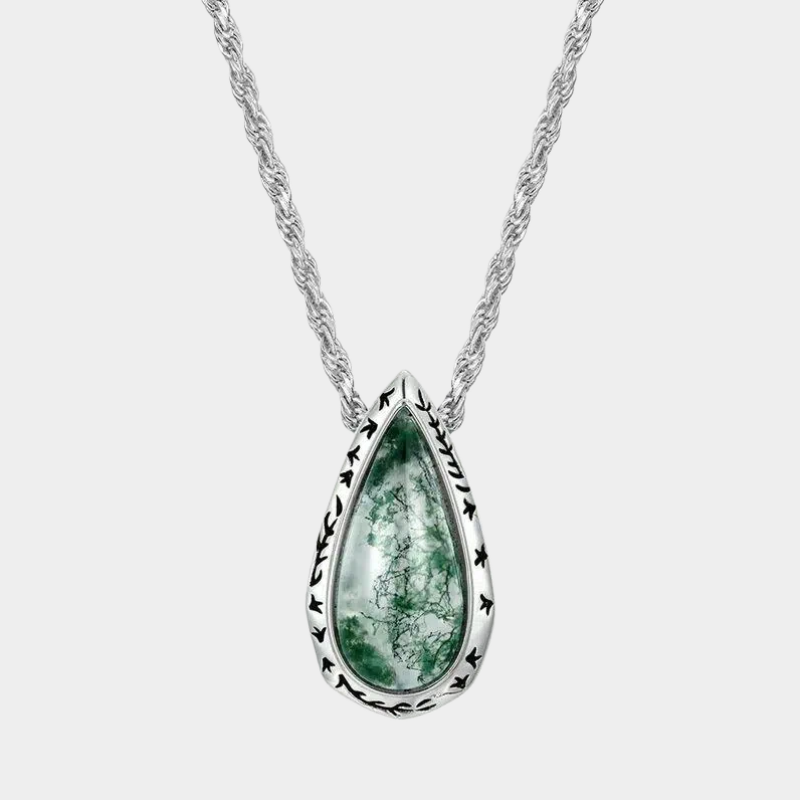 Retro Teardrop Moss Agate Collarbone Necklace