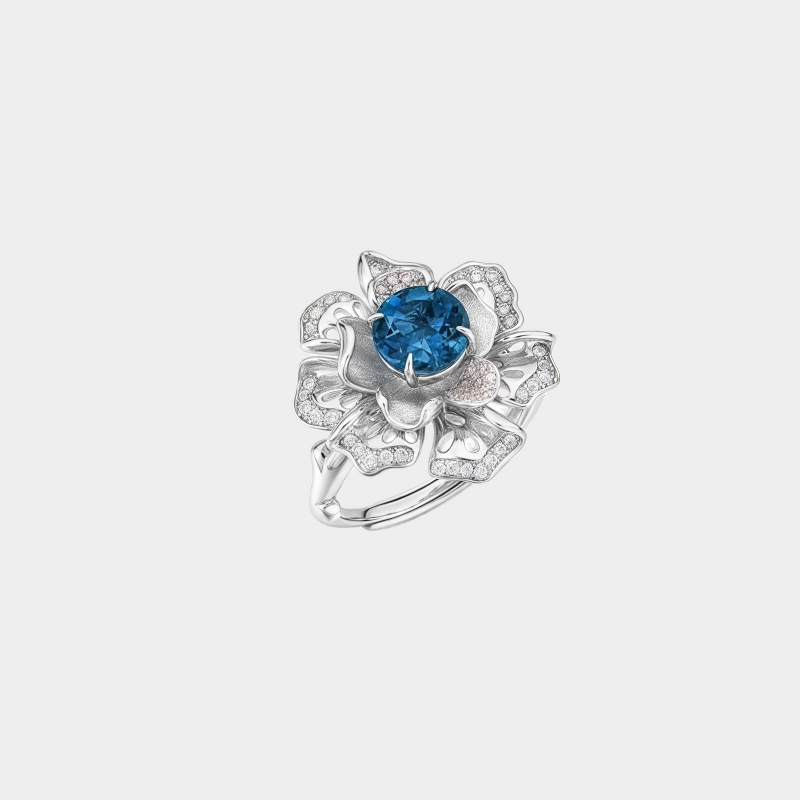 Topaz Floral Design Light Luxury Ring S925 Silver