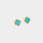 18K Gold Natural Turquoise Clover Earrings