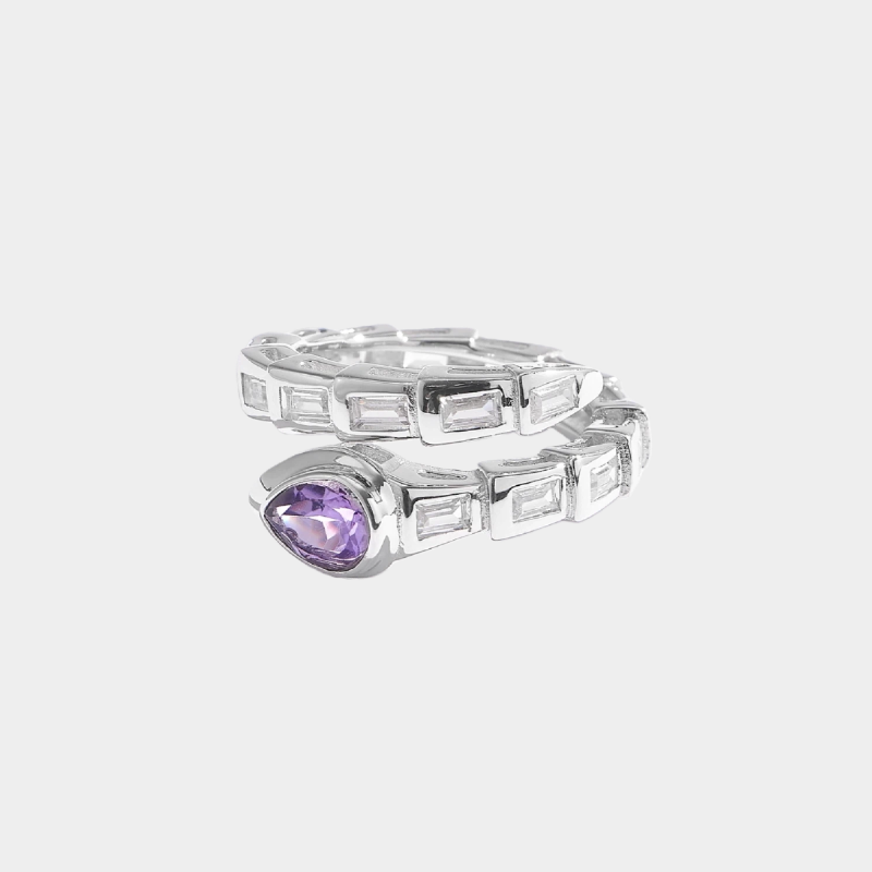 Spiritual Snake Series Natural Amethyst Full Diamond Ring
