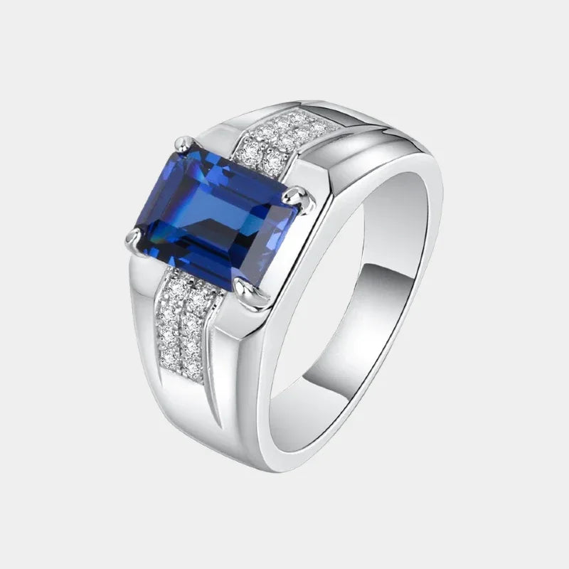 S925 Sterling Silver Plated Gold Sapphire Men's Ring - OOAKB