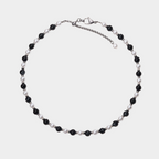 Black Tiger Eye Stone & Natural Pearl Layered Necklace
