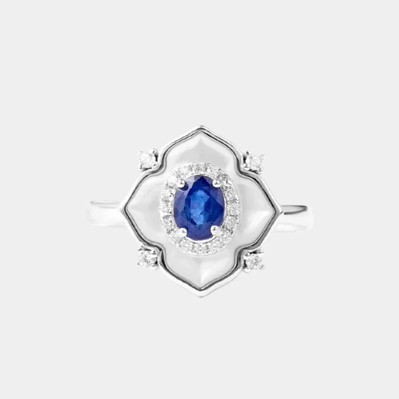Sapphire S925 Silver Diamond Border Adjustable Ring - OOAKB