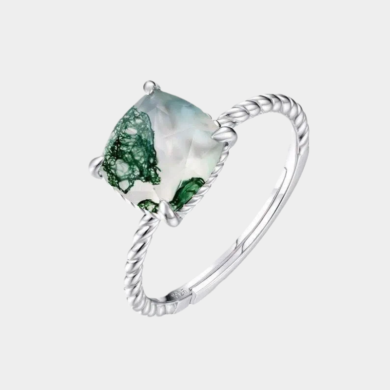 European and American Twist Band Moss Agate Open Ring