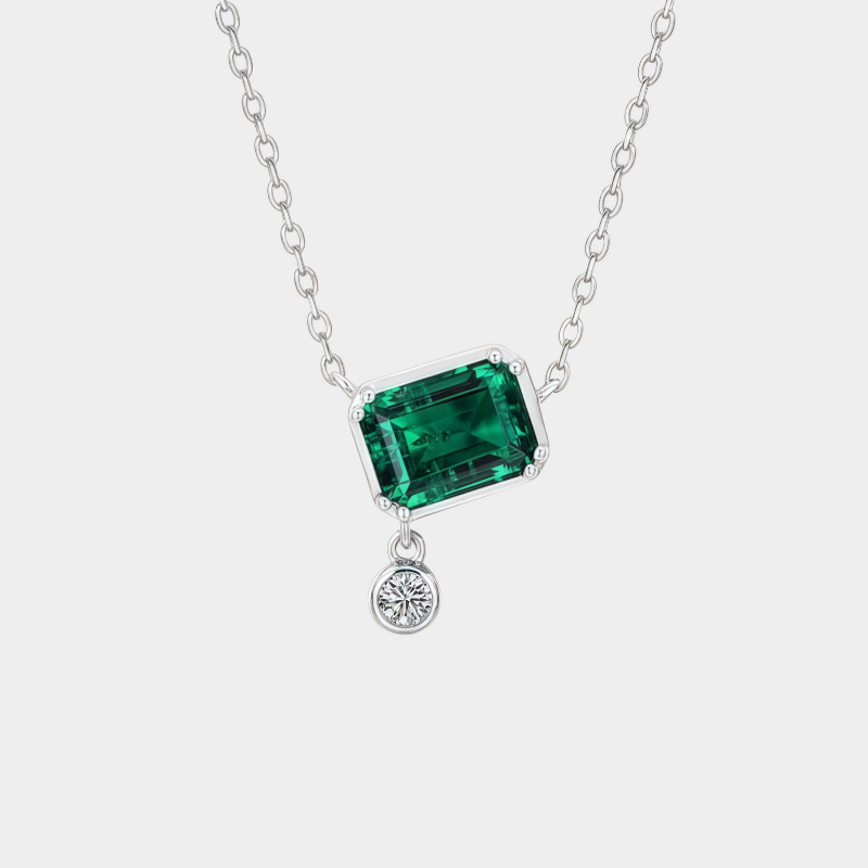 Emerald Small Square Collar Necklace S925 Silver Women's Style