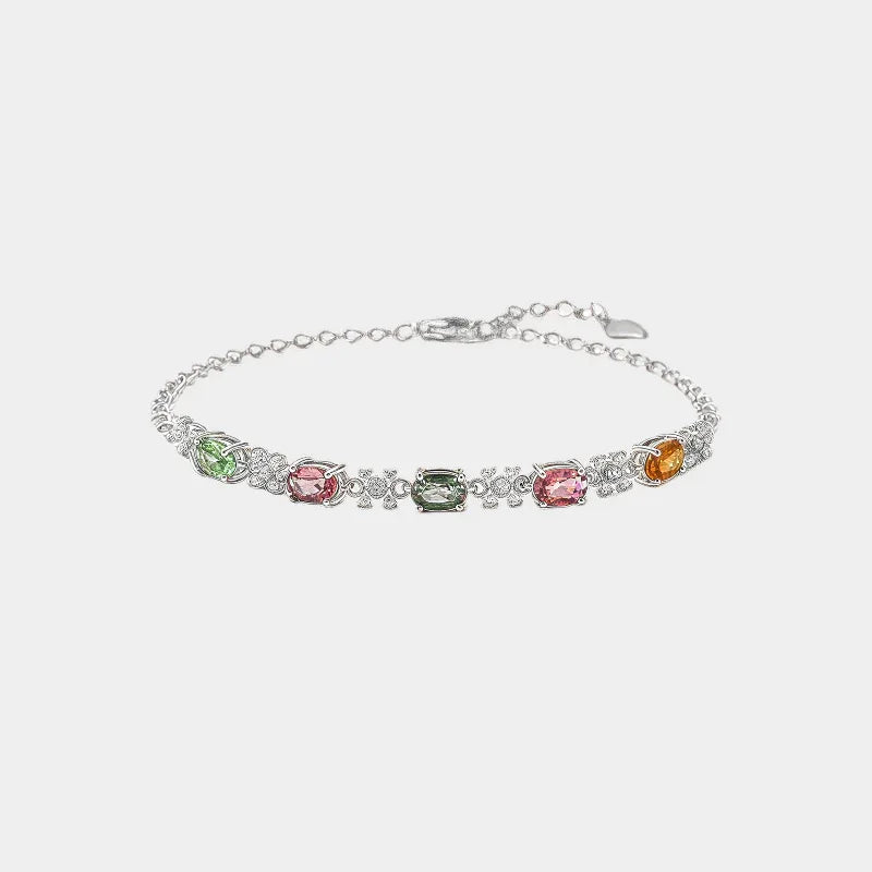 Natural Tourmaline Rainbow Bracelet for Women S925 Silver - OOAKB
