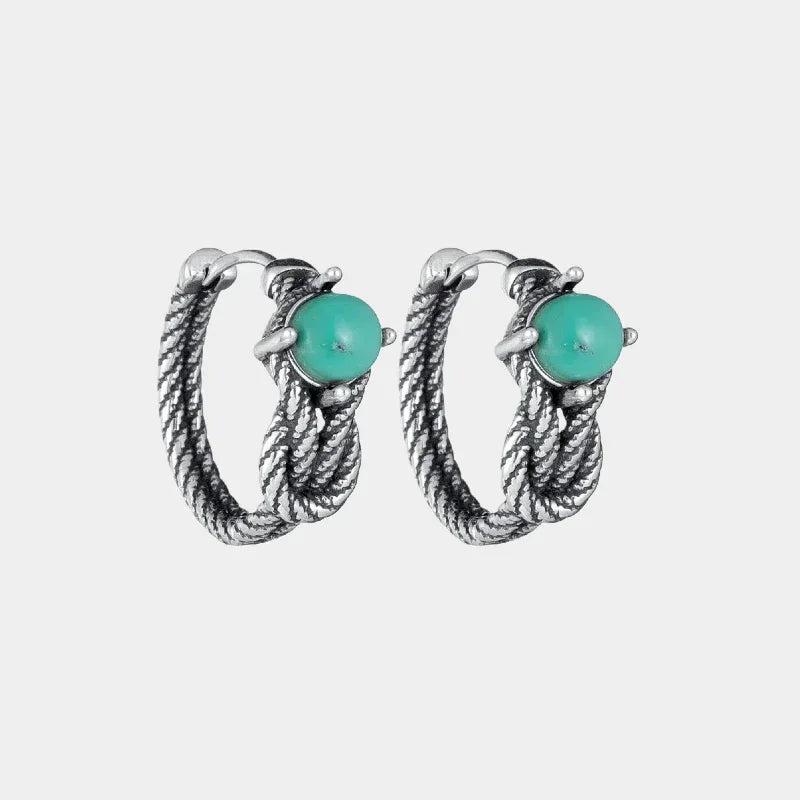 Silver Retro Vintage Knotted Turquoise Ear Cuffs - OOAKB