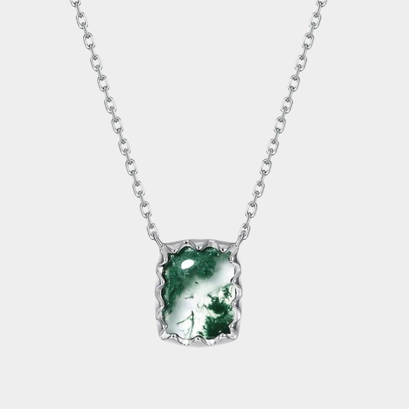 Minimalist Moss Agate Collarbone Necklace