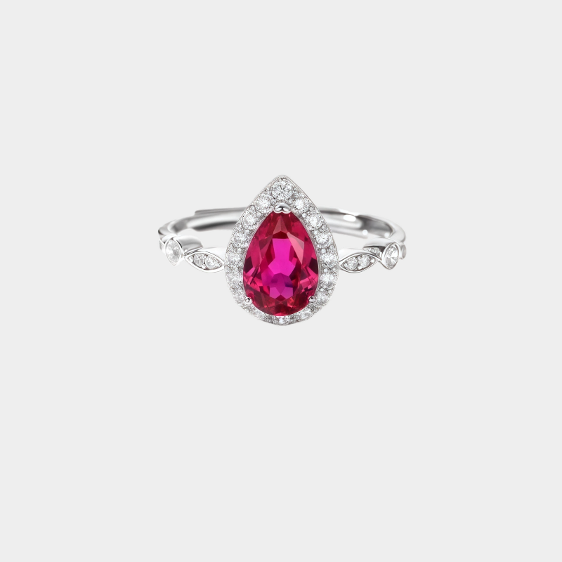 Angel's Tear Pigeon Blood Ruby Water Drop Ring Women's Style S925 Silver
