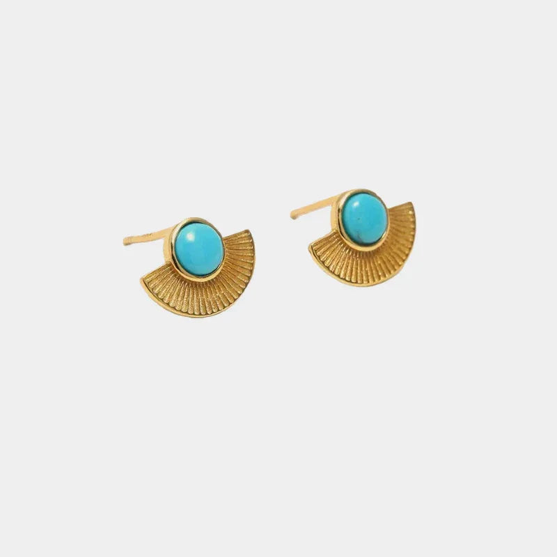 Natural Turquoise Fan-Shaped Earrings - OOAKB