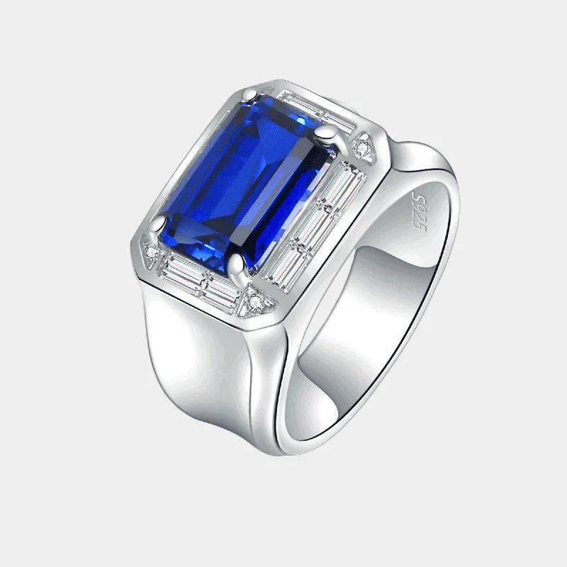 Silver Plated Platinum Sapphire Men's Ring 5ct - OOAKB