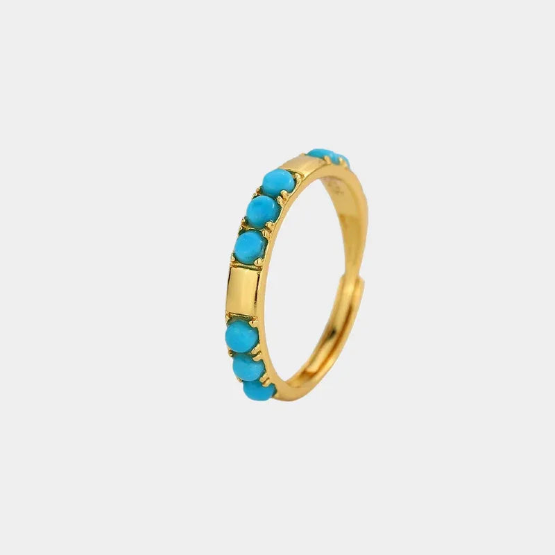 Turquoise Round Band Ring S925 Silver Plated 18K Gold Ring - OOAKB