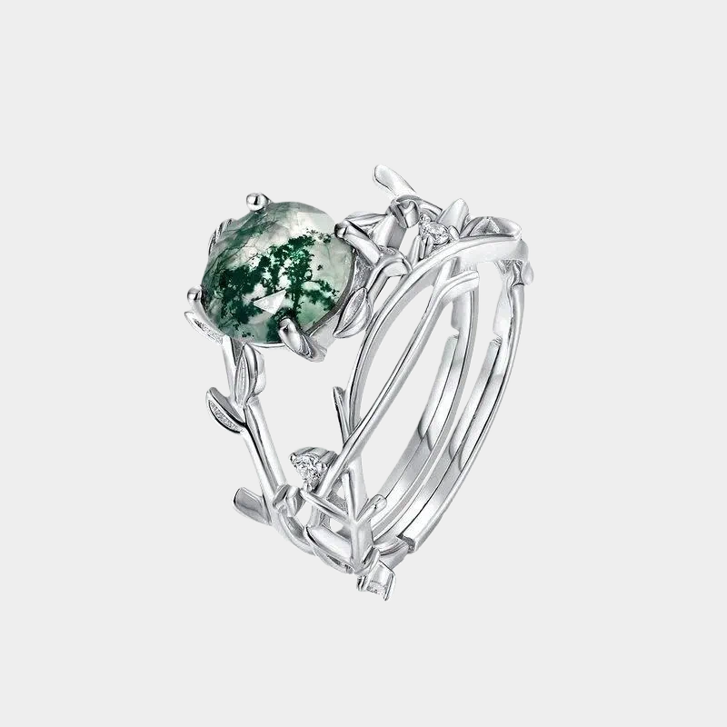 Moss Agate Open Ring S925 Silver Ring