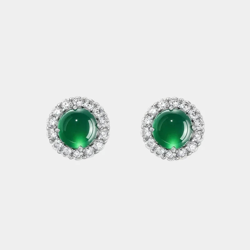 Jade Green Icy Chrysoprase Stud Earrings S925 Silver Women's Style - OOAKB