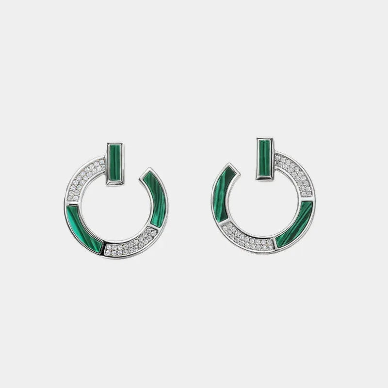 Malachite Small Round Disc Coin Earrings S925 Silver - OOAKB