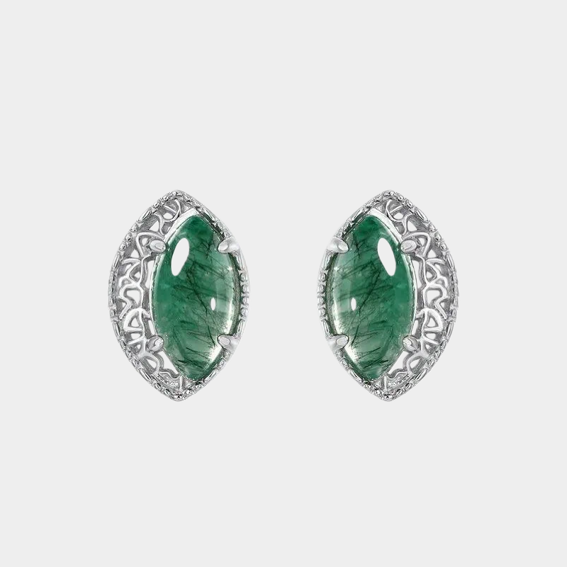 Oval Geometric Moss Agate Earrings Unisex