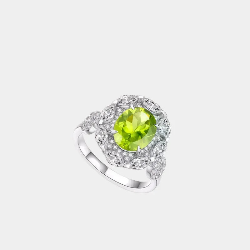 Oval Peridot Scrollwork Ring - front scrollwork ring view