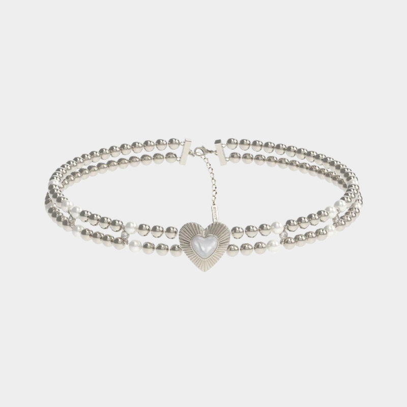 Double-Layer Beaded Heart-Shaped Pearl Collarbone Chain