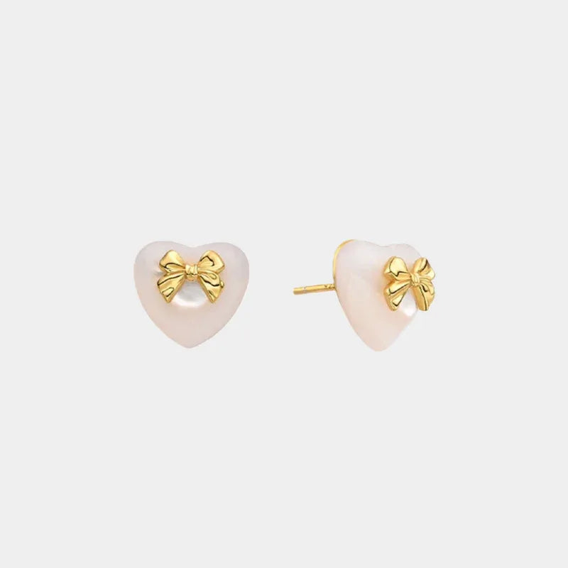 Minimalist Temperament Bowknot Heart-Shaped Pearl Earrings - OOAKB