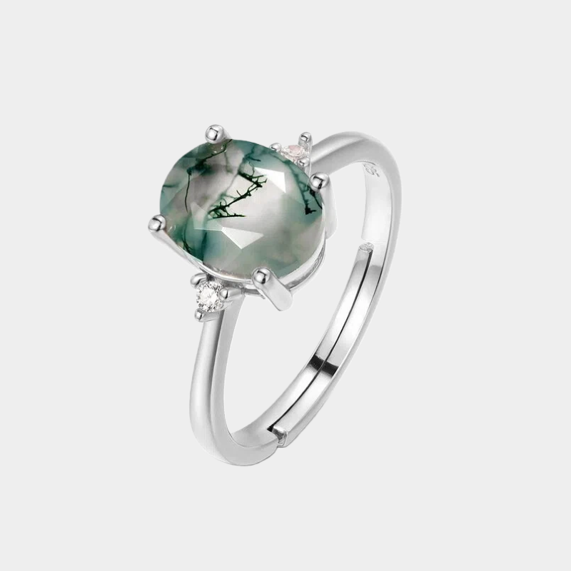 New Style Minimalist Round Moss Agate Ring