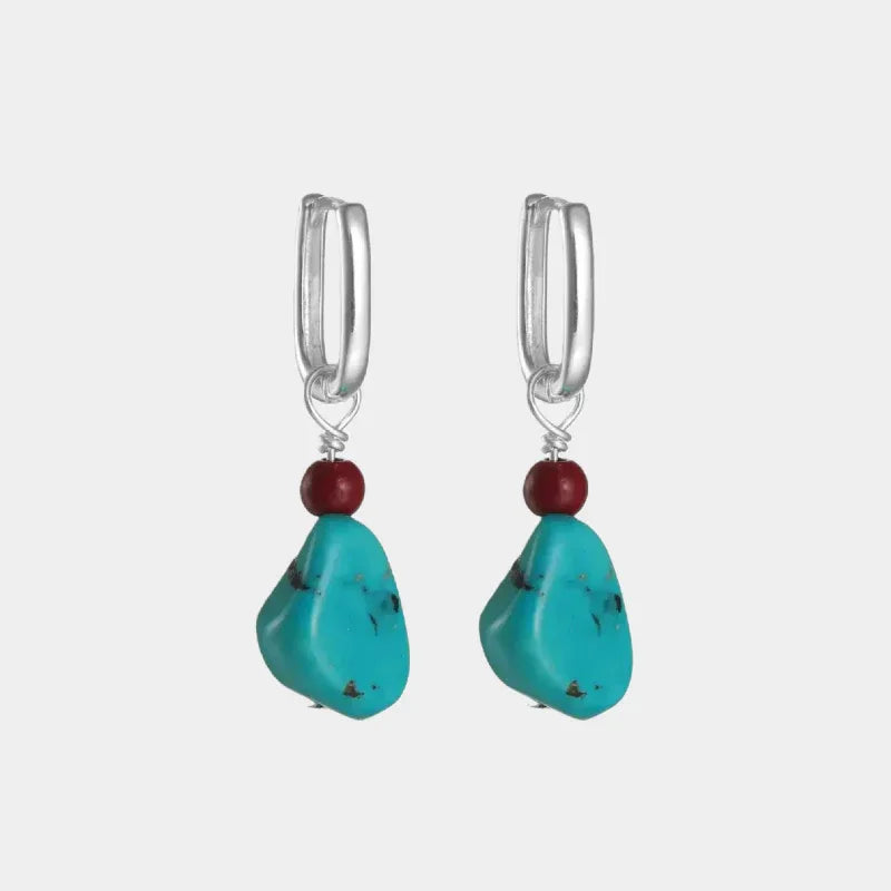 Silver Turquoise & Cinnabar Earrings Unisex - OOAKB