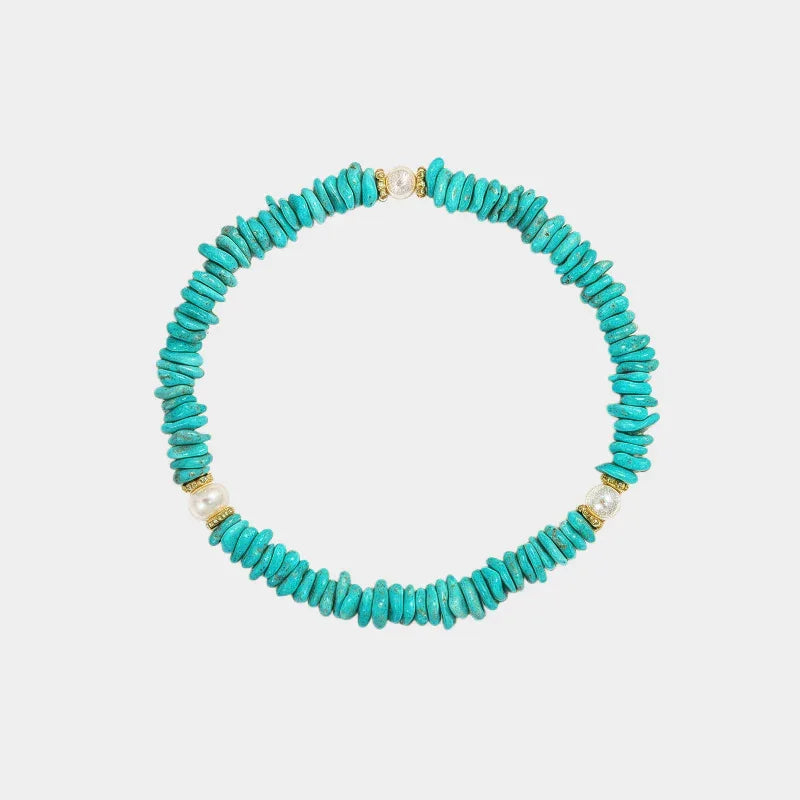 Turquoise Seed Material & Pearl Free-Form Bead S925 Silver Bracelet - OOAKB