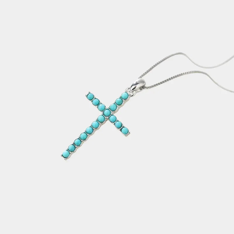 Natural Turquoise Cross Necklace - OOAKB