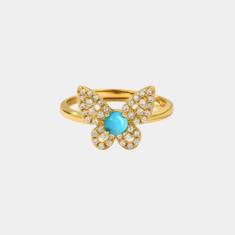Lucky Butterfly Natural Turquoise Butterfly Vintage Ring - OOAKB