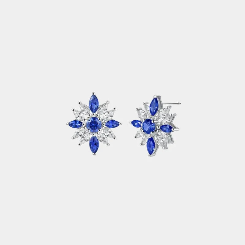 Sapphire S925 Silver Snowflake Shape Earrings - OOAKB