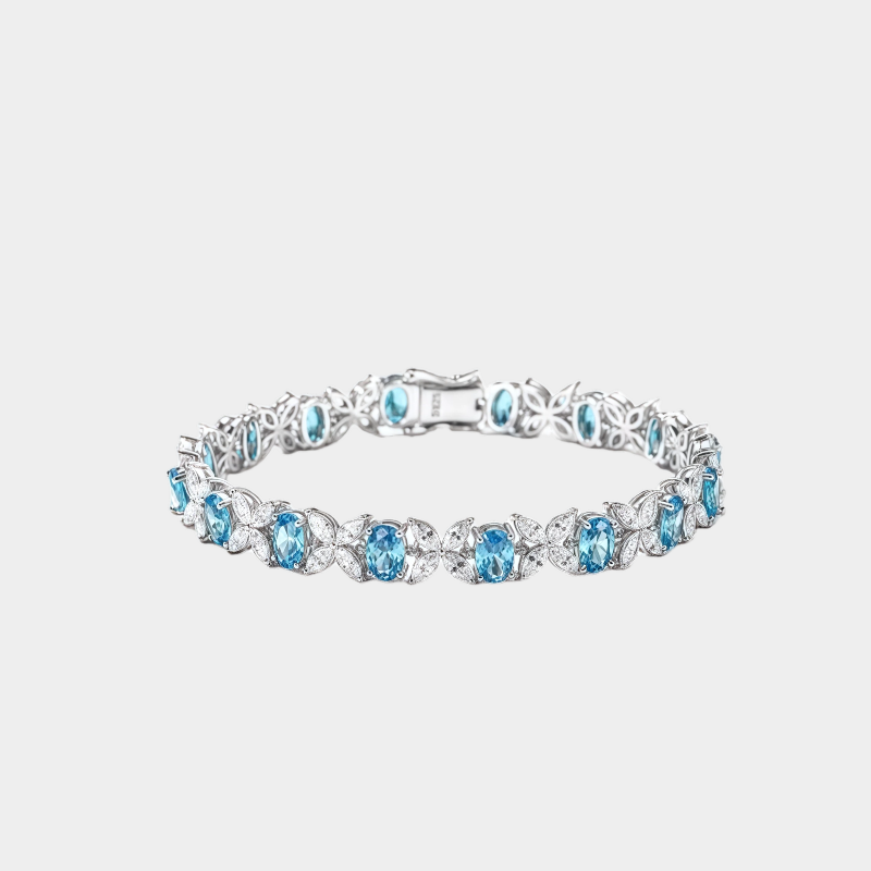 Aquamarine Butterfly Full-Diamond Bracelet S925 Silver Women's Style