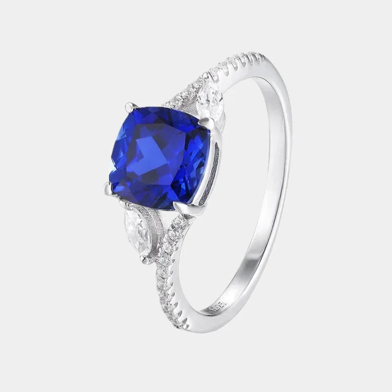 Sapphire S925 Silver Princess Cut Ring - OOAKB