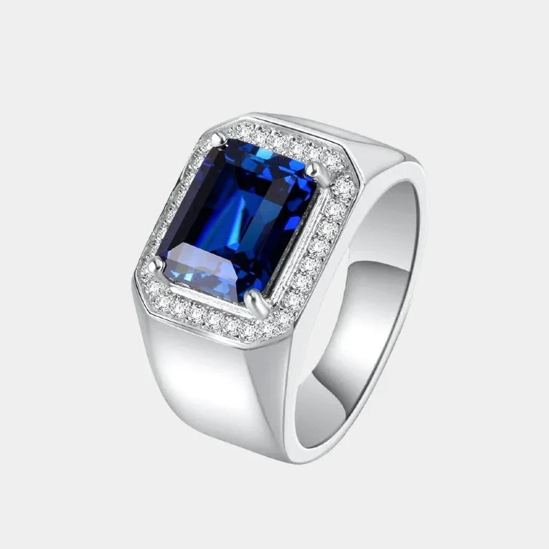 Silver Plated Gold Sapphire Men's Ring - OOAKB