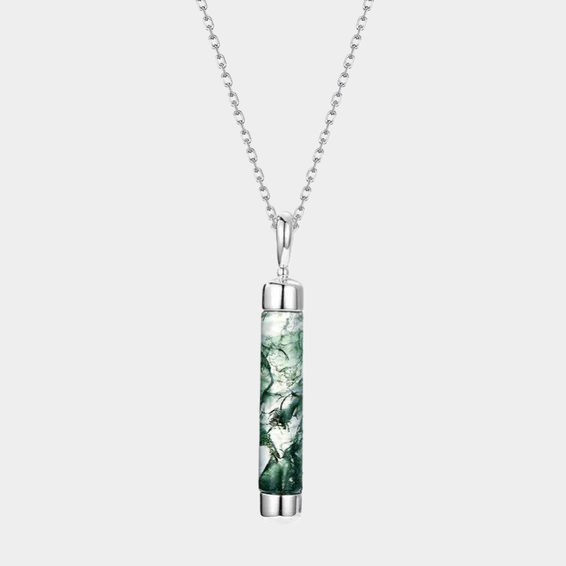 Unique Cylindrical Moss Agate Collarbone Necklace