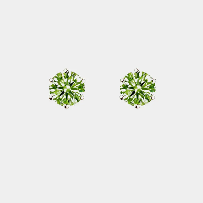 Natural Peridot Minimalist Six-Claw Youthful Silver Earrings - OOAKB