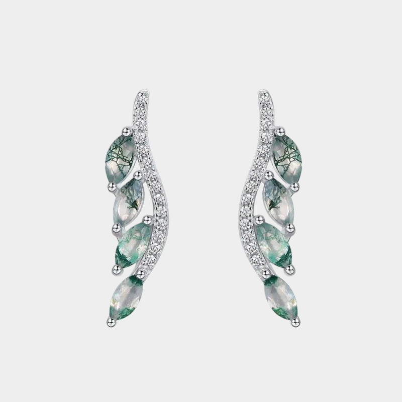 Personality Leaf Moss Agate Unisex Earrings