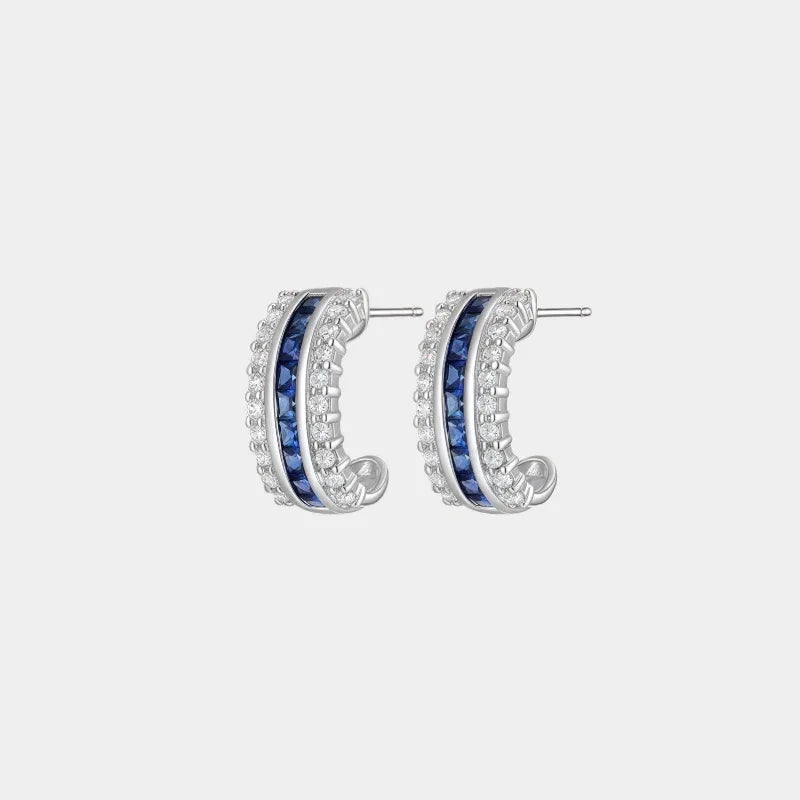 Sapphire S925 Silver C-Shape Earrings - OOAKB