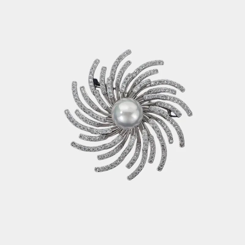 Pearl Spark Fire Vortex Rotatable Brooch S925 Silver Women's Style - OOAKB