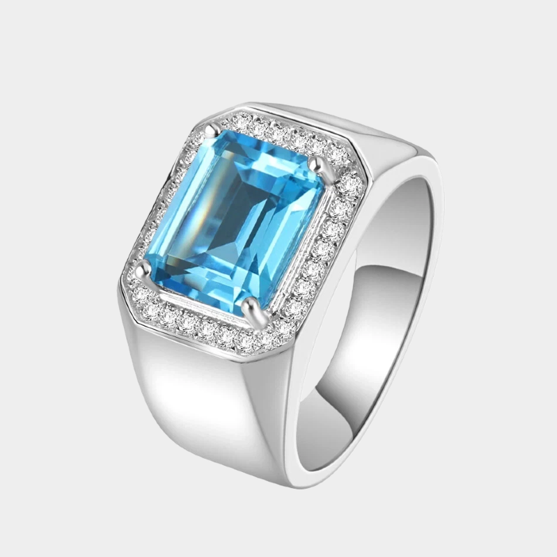 Silver Topaz Men's Ring Inlaid Zircons 5.5ct 9*11mm