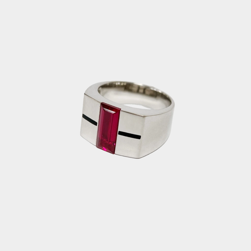 18K White Gold Lab-Grown Ruby Unisex Ring