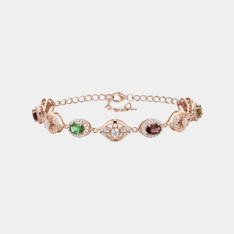 Rose Gold Tourmaline Bracelet S925 Silver Women's Style - OOAKB