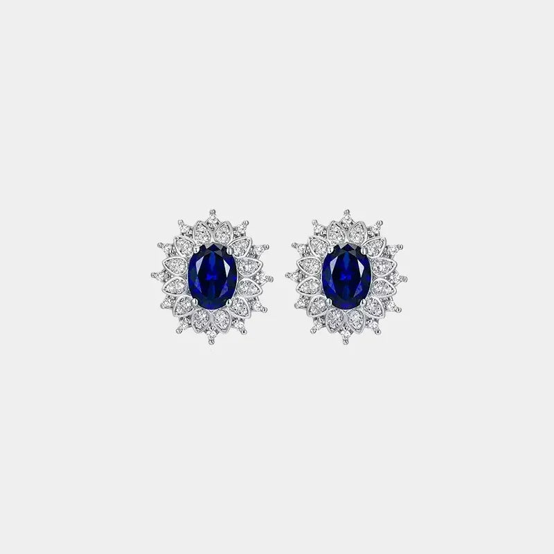 Cornflower Sapphire S925 Silver Rhodium-Plated Surround Earrings - OOAKB