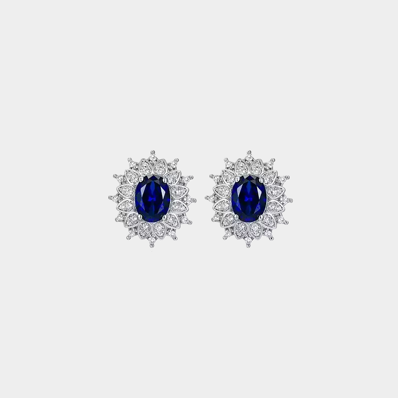 Cornflower Sapphire S925 Silver Rhodium-Plated Surround Earrings