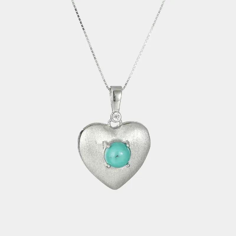 Silver Heart-Inlaid Turquoise Necklace Unisex - OOAKB